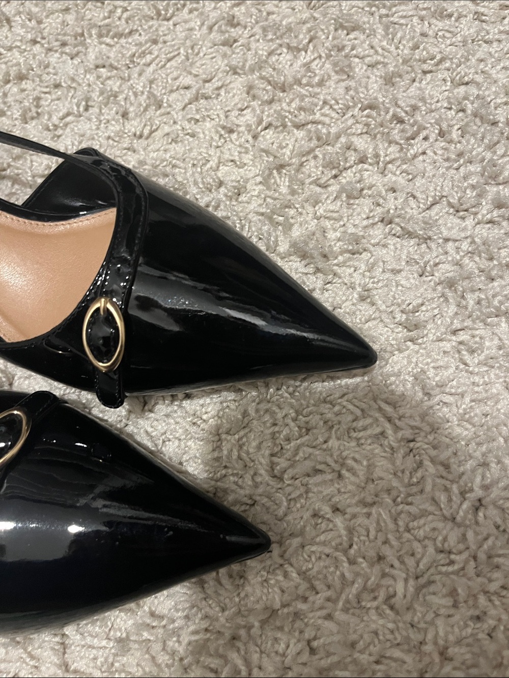 Anthropologie Black Patent Pointed-Toe Slingback Mules with Gold Buckle - Picture 9 of 11
